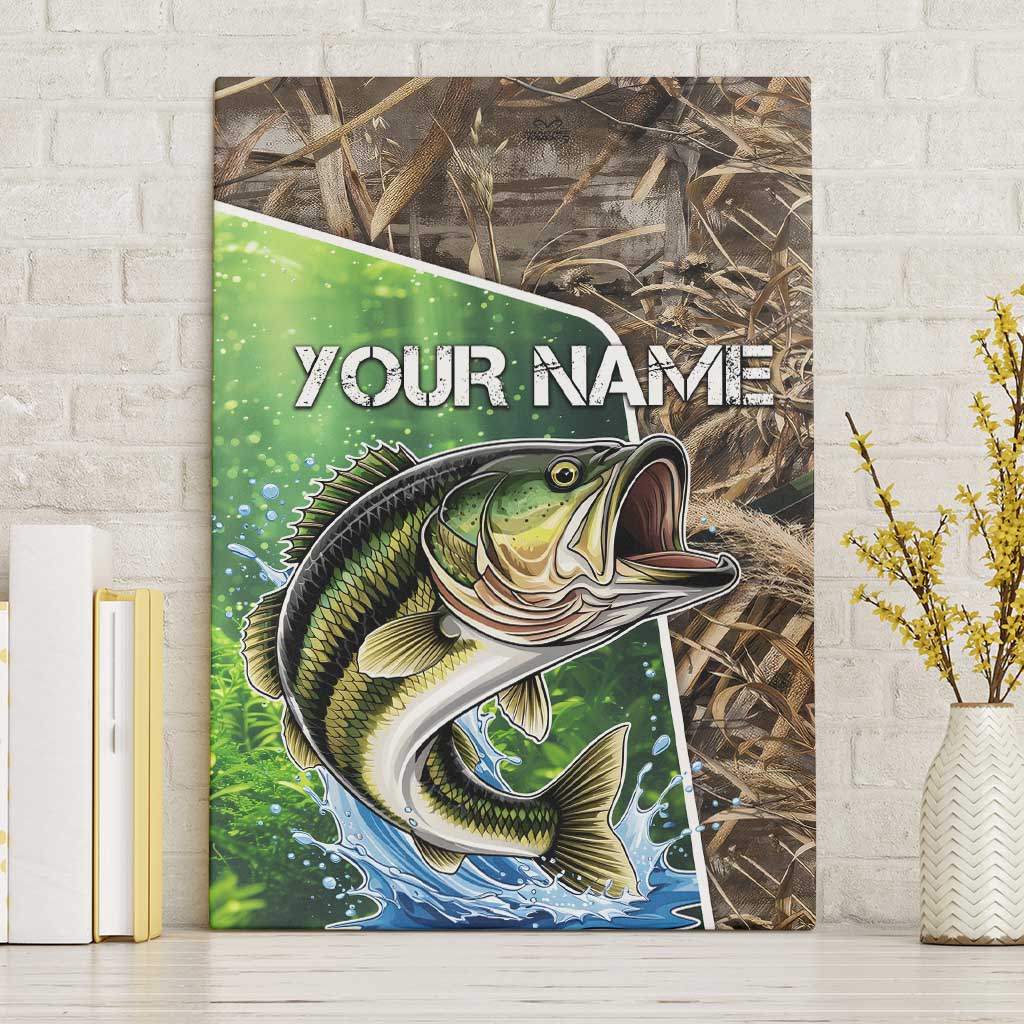 Personalized Bass Fishing Design Canvas Wall Art Leaping Fish Graphic and Camouflage Green Water Splash Print - Wonder Print Shop