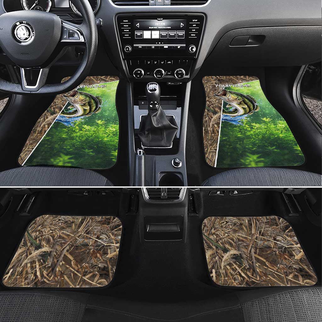 Personalized Bass Fishing Design Car Mats Leaping Fish Graphic and Camouflage Green Water Splash Print - Wonder Print Shop