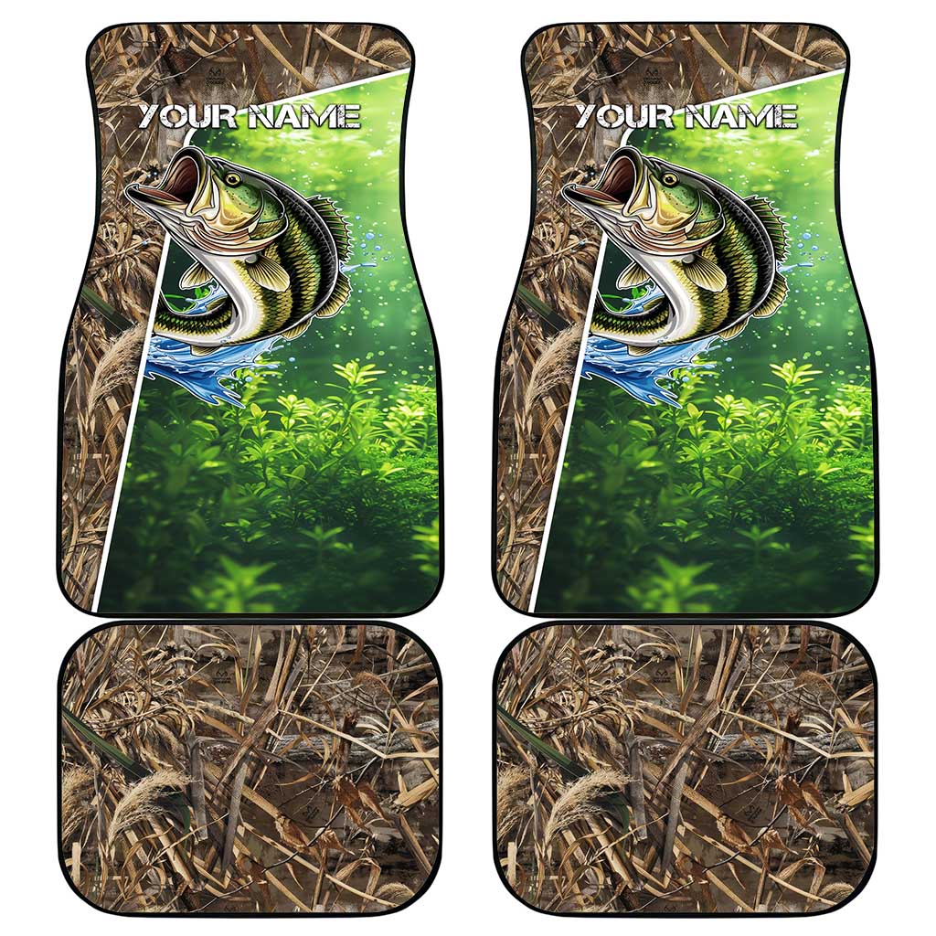 Personalized Bass Fishing Design Car Mats Leaping Fish Graphic and Camouflage Green Water Splash Print - Wonder Print Shop