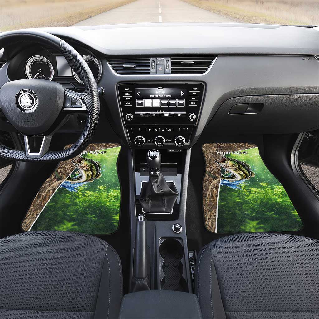Personalized Bass Fishing Design Car Mats Leaping Fish Graphic and Camouflage Green Water Splash Print - Wonder Print Shop