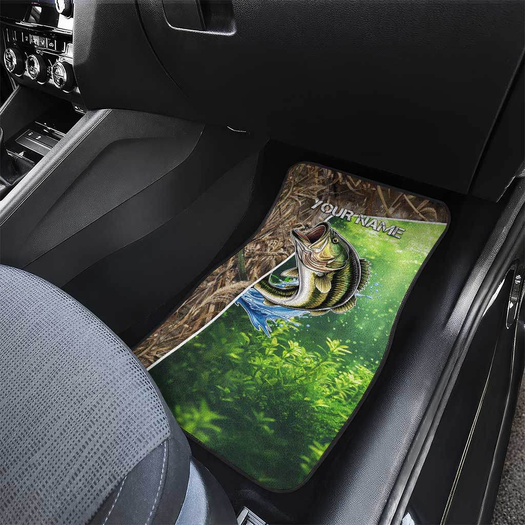 Personalized Bass Fishing Design Car Mats Leaping Fish Graphic and Camouflage Green Water Splash Print - Wonder Print Shop