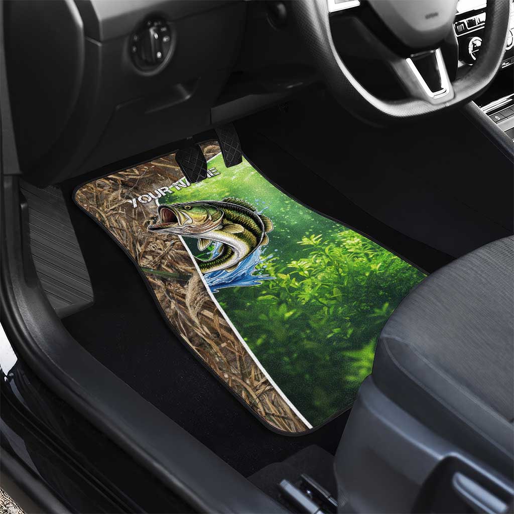 Personalized Bass Fishing Design Car Mats Leaping Fish Graphic and Camouflage Green Water Splash Print - Wonder Print Shop
