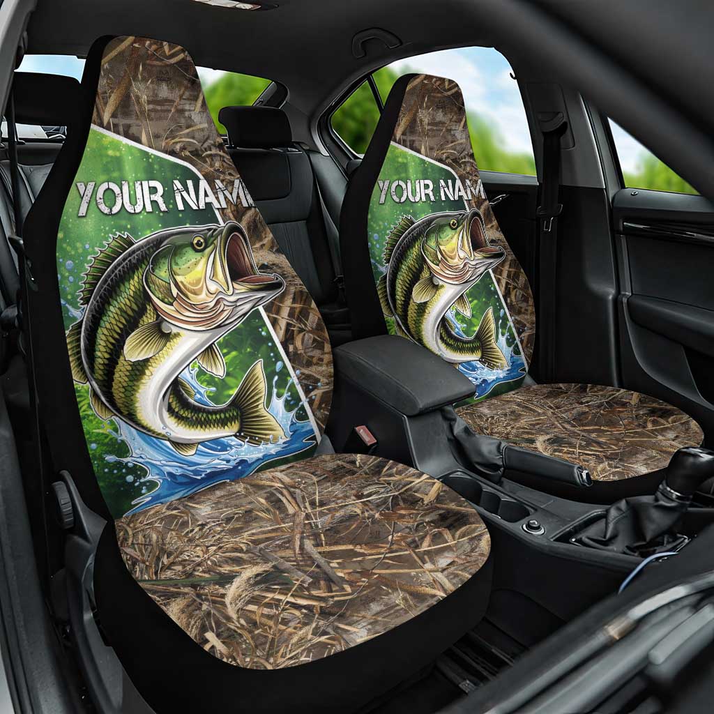 Personalized Bass Fishing Design Car Seat Cover Leaping Fish Graphic and Camouflage Green Water Splash Print - Wonder Print Shop