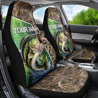 Personalized Bass Fishing Design Car Seat Cover Leaping Fish Graphic and Camouflage Green Water Splash Print - Wonder Print Shop
