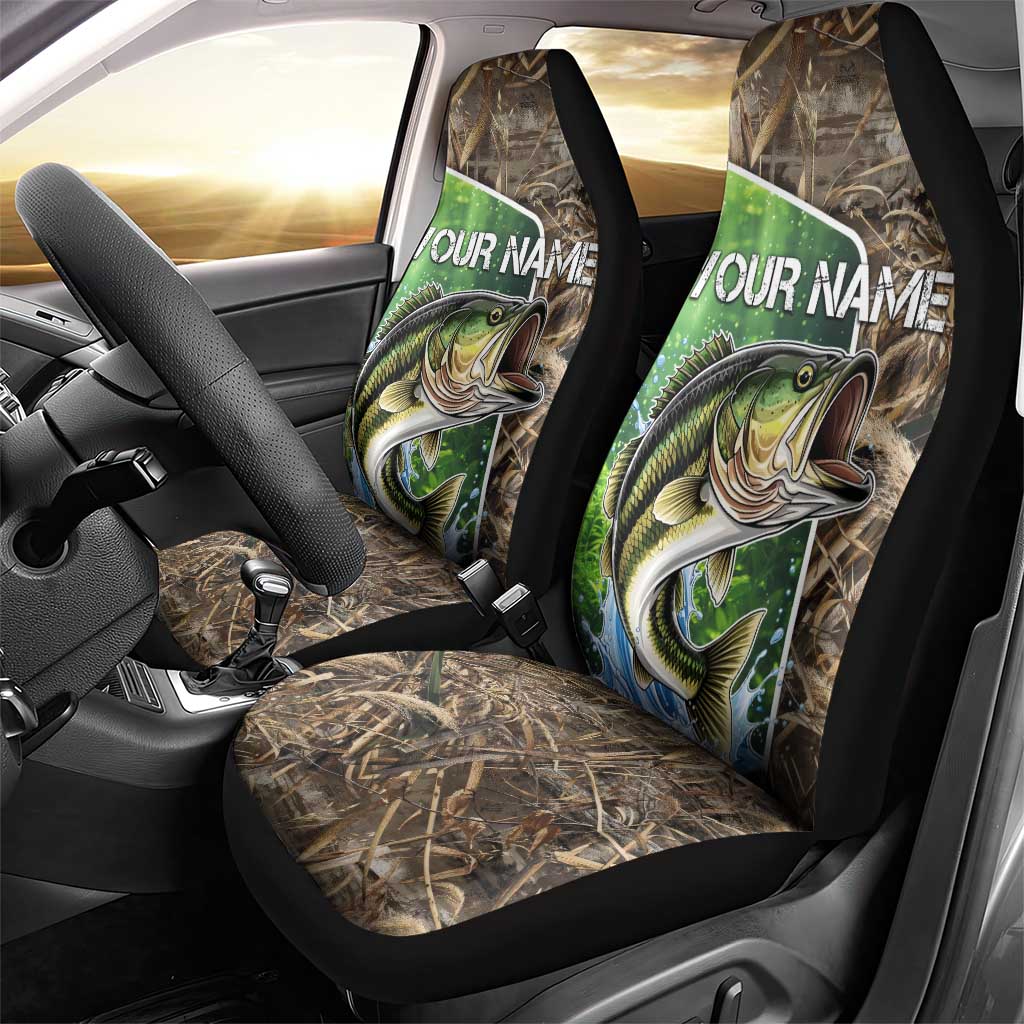 Personalized Bass Fishing Design Car Seat Cover Leaping Fish Graphic and Camouflage Green Water Splash Print - Wonder Print Shop