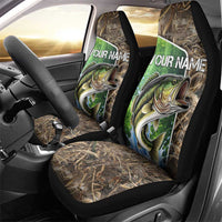Personalized Bass Fishing Design Car Seat Cover Leaping Fish Graphic and Camouflage Green Water Splash Print - Wonder Print Shop