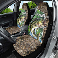 Personalized Bass Fishing Design Car Seat Cover Leaping Fish Graphic and Camouflage Green Water Splash Print - Wonder Print Shop