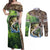 Personalized Bass Fishing Design Couples Matching Off Shoulder Maxi Dress and Long Sleeve Button Shirt Leaping Fish Graphic and Camouflage Green Water Splash Print - Wonder Print Shop