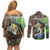 Personalized Bass Fishing Design Couples Matching Off Shoulder Short Dress and Long Sleeve Button Shirt Leaping Fish Graphic and Camouflage Green Water Splash Print - Wonder Print Shop