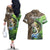 Personalized Bass Fishing Design Couples Matching Off The Shoulder Long Sleeve Dress and Hawaiian Shirt Leaping Fish Graphic and Camouflage Green Water Splash Print - Wonder Print Shop