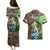 Personalized Bass Fishing Design Couples Matching Puletasi and Hawaiian Shirt Leaping Fish Graphic and Camouflage Green Water Splash Print - Wonder Print Shop