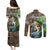 Personalized Bass Fishing Design Couples Matching Puletasi and Long Sleeve Button Shirt Leaping Fish Graphic and Camouflage Green Water Splash Print - Wonder Print Shop