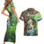 Personalized Bass Fishing Design Couples Matching Short Sleeve Bodycon Dress and Hawaiian Shirt Leaping Fish Graphic and Camouflage Green Water Splash Print - Wonder Print Shop