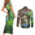 Personalized Bass Fishing Design Couples Matching Short Sleeve Bodycon Dress and Long Sleeve Button Shirt Leaping Fish Graphic and Camouflage Green Water Splash Print - Wonder Print Shop