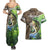 Personalized Bass Fishing Design Couples Matching Summer Maxi Dress and Hawaiian Shirt Leaping Fish Graphic and Camouflage Green Water Splash Print - Wonder Print Shop