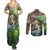 Personalized Bass Fishing Design Couples Matching Summer Maxi Dress and Long Sleeve Button Shirt Leaping Fish Graphic and Camouflage Green Water Splash Print - Wonder Print Shop