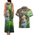 Personalized Bass Fishing Design Couples Matching Tank Maxi Dress and Hawaiian Shirt Leaping Fish Graphic and Camouflage Green Water Splash Print - Wonder Print Shop