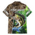 Personalized Bass Fishing Design Family Matching Long Sleeve Bodycon Dress and Hawaiian Shirt Leaping Fish Graphic and Camouflage Green Water Splash Print - Wonder Print Shop