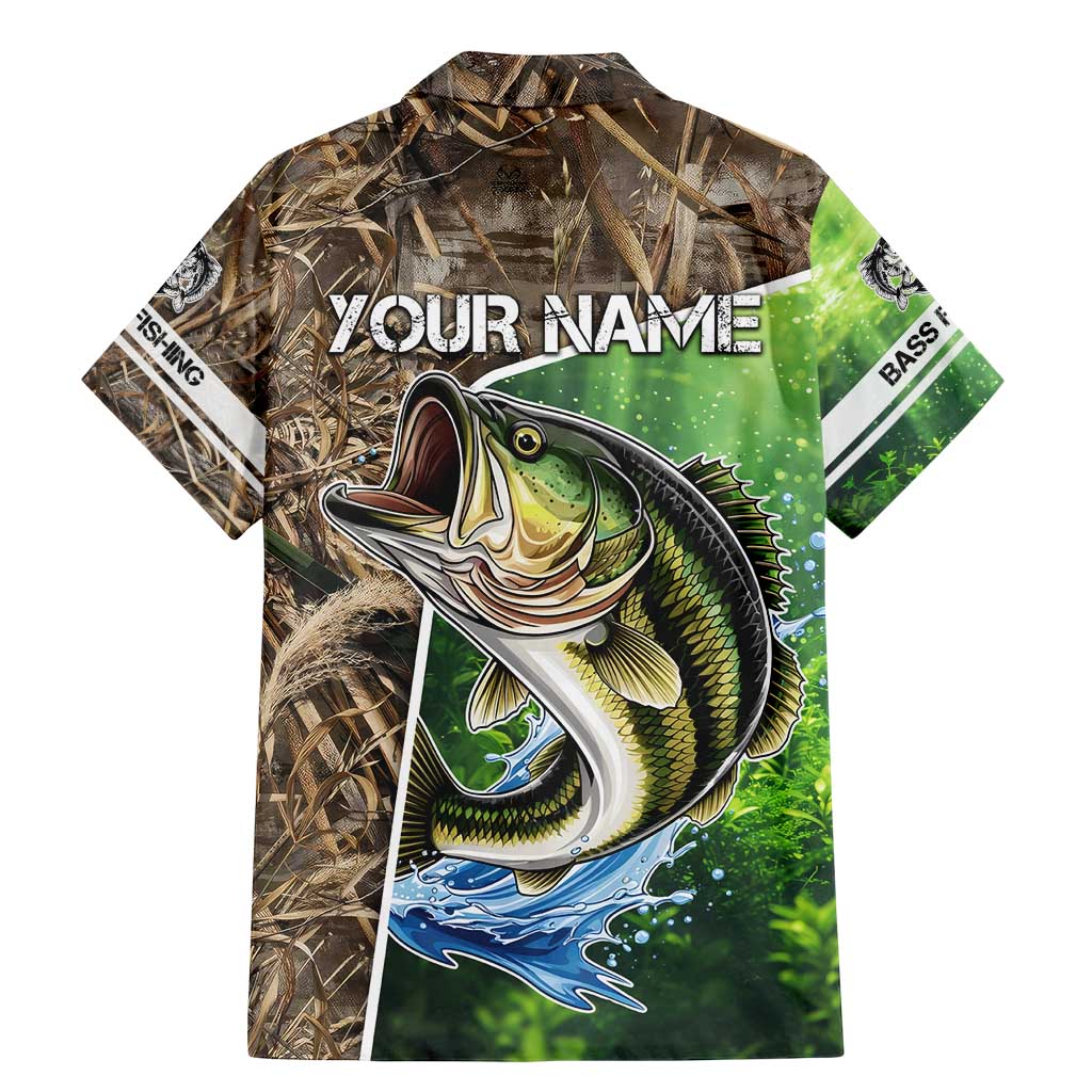 Personalized Bass Fishing Design Family Matching Mermaid Dress and Hawaiian Shirt Leaping Fish Graphic and Camouflage Green Water Splash Print - Wonder Print Shop
