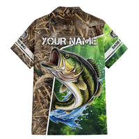 Personalized Bass Fishing Design Family Matching Mermaid Dress and Hawaiian Shirt Leaping Fish Graphic and Camouflage Green Water Splash Print - Wonder Print Shop