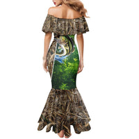 Personalized Bass Fishing Design Family Matching Mermaid Dress and Hawaiian Shirt Leaping Fish Graphic and Camouflage Green Water Splash Print - Wonder Print Shop