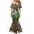 Personalized Bass Fishing Design Family Matching Mermaid Dress and Hawaiian Shirt Leaping Fish Graphic and Camouflage Green Water Splash Print - Wonder Print Shop