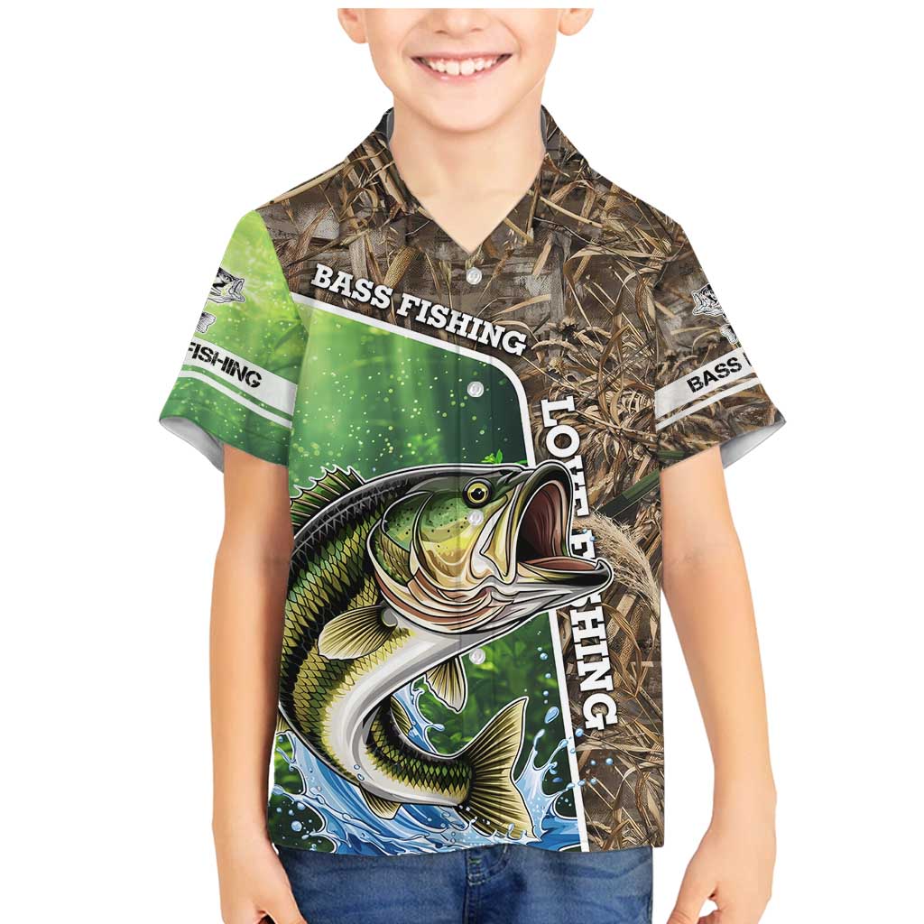 Personalized Bass Fishing Design Family Matching Mermaid Dress and Hawaiian Shirt Leaping Fish Graphic and Camouflage Green Water Splash Print - Wonder Print Shop