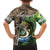 Personalized Bass Fishing Design Family Matching Off The Shoulder Long Sleeve Dress and Hawaiian Shirt Leaping Fish Graphic and Camouflage Green Water Splash Print - Wonder Print Shop