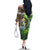 Personalized Bass Fishing Design Family Matching Off The Shoulder Long Sleeve Dress and Hawaiian Shirt Leaping Fish Graphic and Camouflage Green Water Splash Print - Wonder Print Shop