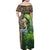 Personalized Bass Fishing Design Family Matching Off Shoulder Maxi Dress and Hawaiian Shirt Leaping Fish Graphic and Camouflage Green Water Splash Print - Wonder Print Shop