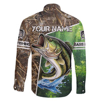 Personalized Bass Fishing Design Family Matching Puletasi and Hawaiian Shirt Leaping Fish Graphic and Camouflage Green Water Splash Print - Wonder Print Shop