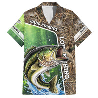Personalized Bass Fishing Design Family Matching Short Sleeve Bodycon Dress and Hawaiian Shirt Leaping Fish Graphic and Camouflage Green Water Splash Print - Wonder Print Shop