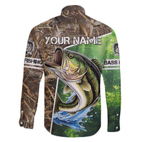 Personalized Bass Fishing Design Family Matching Short Sleeve Bodycon Dress and Hawaiian Shirt Leaping Fish Graphic and Camouflage Green Water Splash Print - Wonder Print Shop