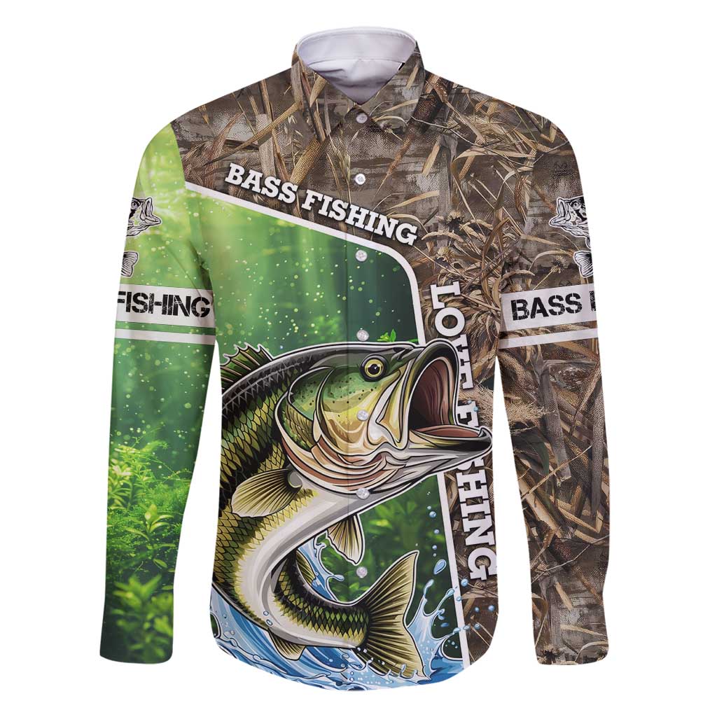 Personalized Bass Fishing Design Family Matching Tank Maxi Dress and Hawaiian Shirt Leaping Fish Graphic and Camouflage Green Water Splash Print - Wonder Print Shop