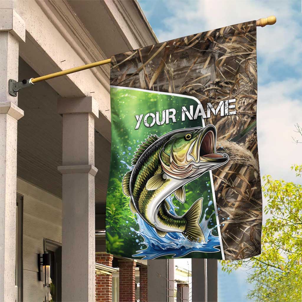 Personalized Bass Fishing Design Garden Flag Leaping Fish Graphic and Camouflage Green Water Splash Print - Wonder Print Shop