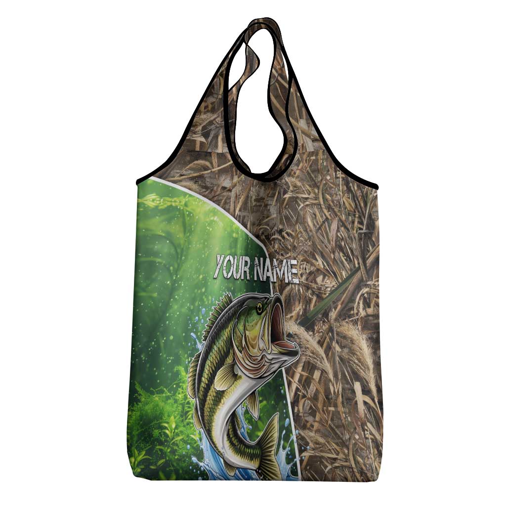 Personalized Bass Fishing Design Grocery Bag Leaping Fish Graphic and Camouflage Green Water Splash Print - Wonder Print Shop
