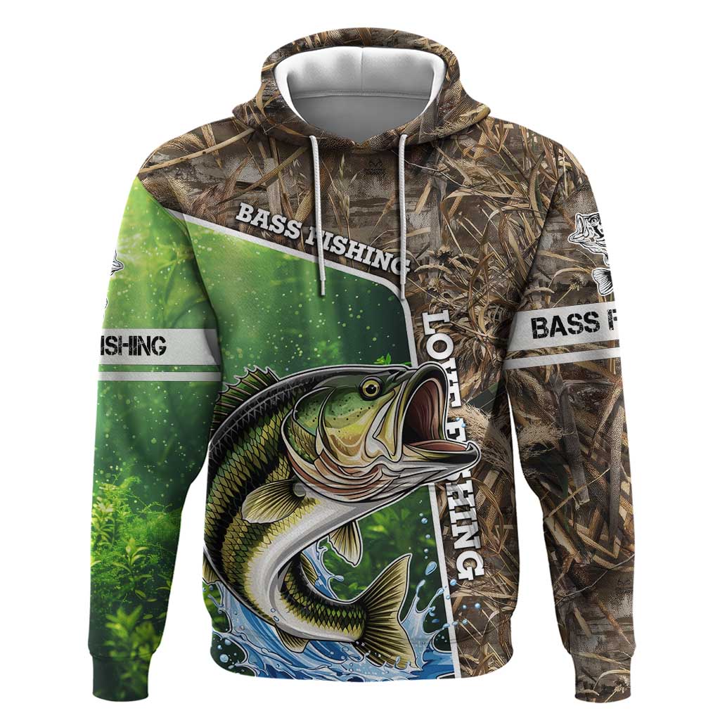 Personalized Bass Fishing Design Hoodie Leaping Fish Graphic and Camouflage Green Water Splash Print - Wonder Print Shop