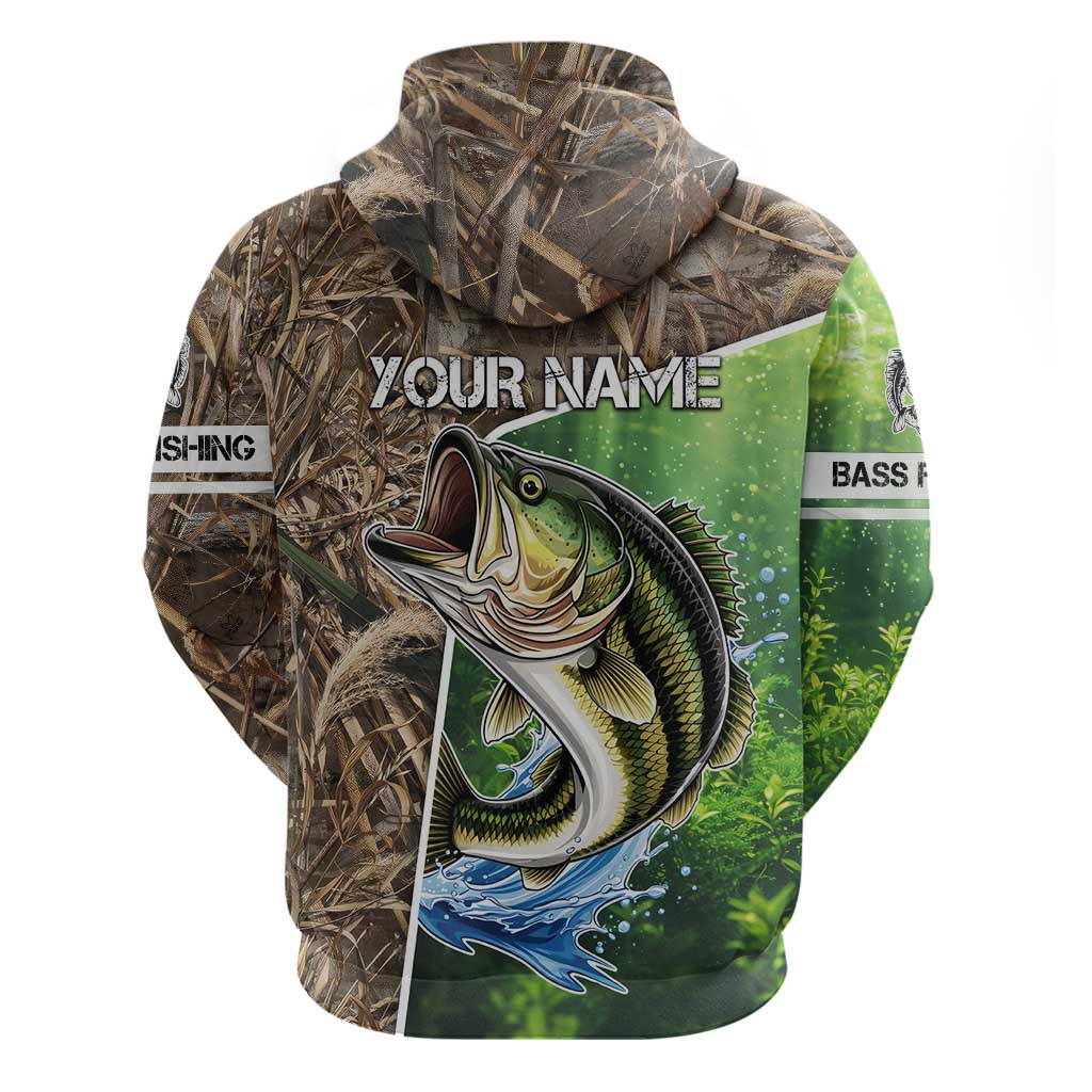 Personalized Bass Fishing Design Hoodie Leaping Fish Graphic and Camouflage Green Water Splash Print - Wonder Print Shop