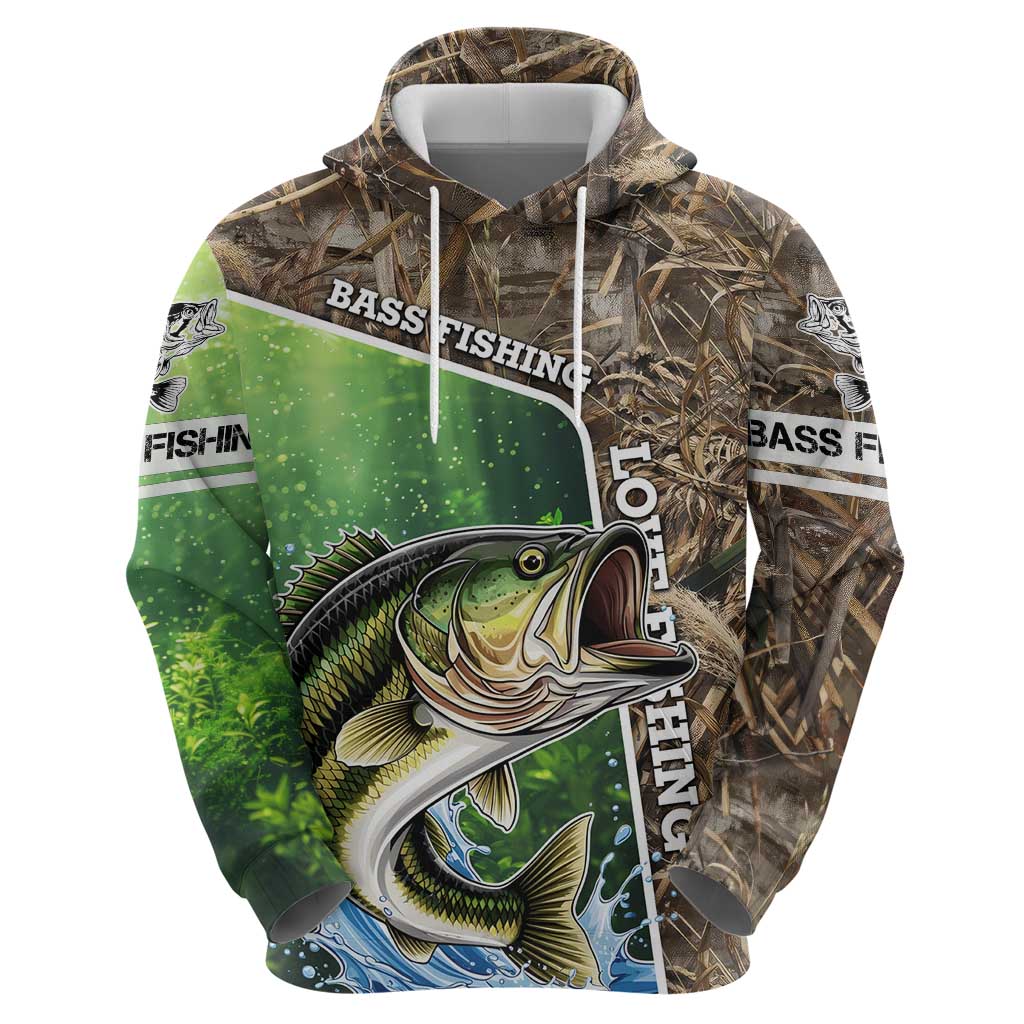 Personalized Bass Fishing Design Hoodie Leaping Fish Graphic and Camouflage Green Water Splash Print - Wonder Print Shop