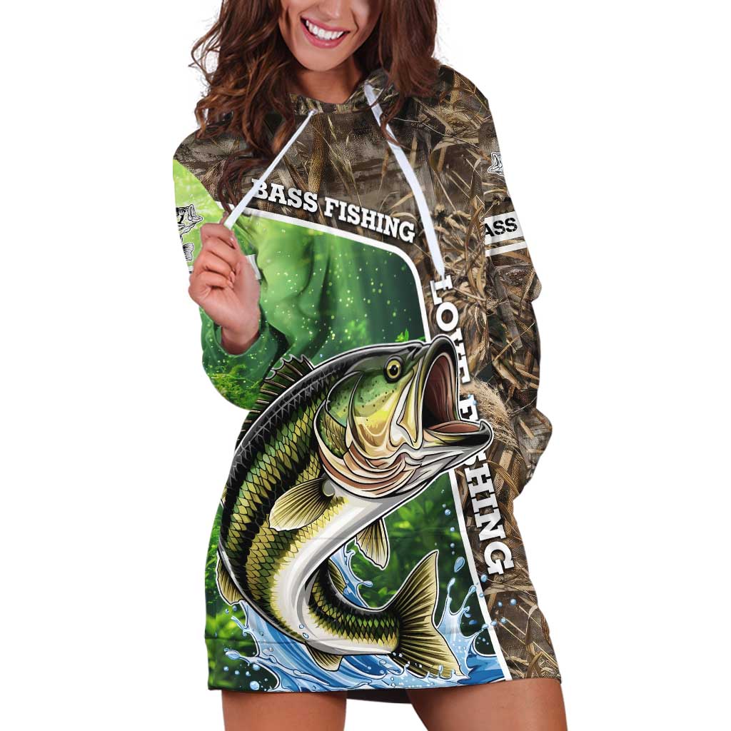 Personalized Bass Fishing Design Hoodie Dress Leaping Fish Graphic and Camouflage Green Water Splash Print - Wonder Print Shop