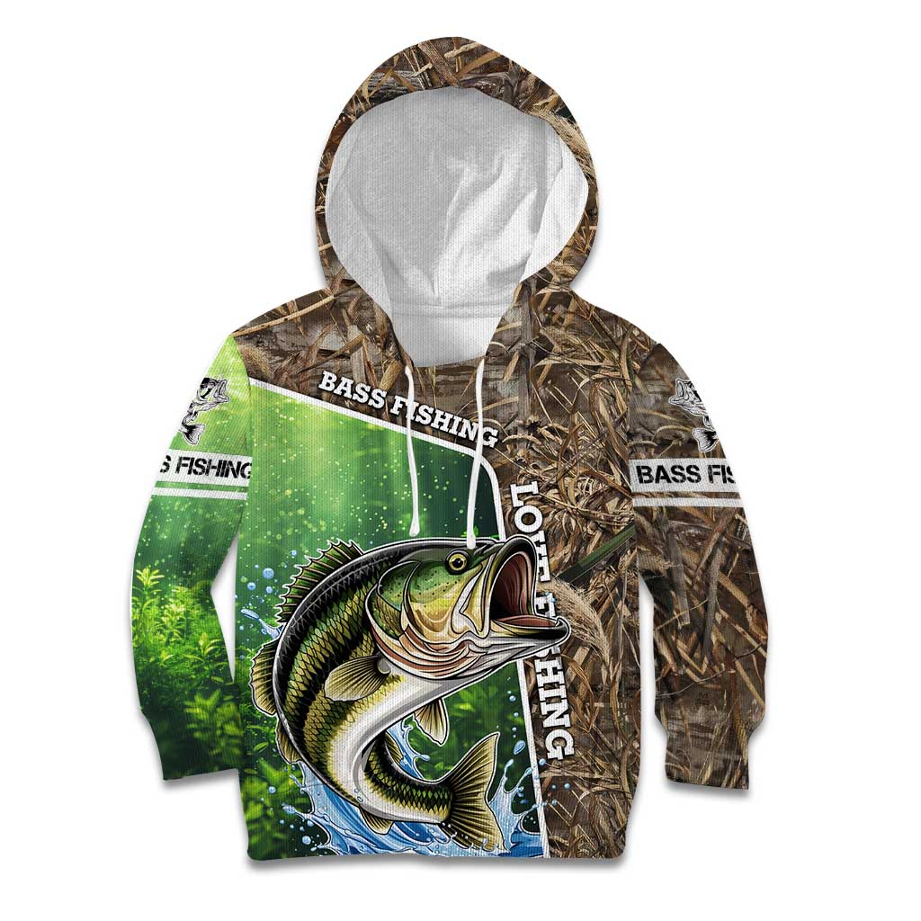 Personalized Bass Fishing Design Kid Hoodie Leaping Fish Graphic and Camouflage Green Water Splash Print - Wonder Print Shop