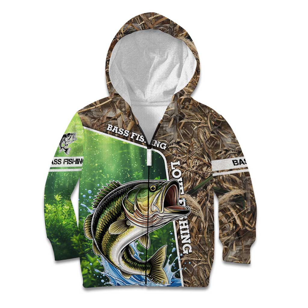 Personalized Bass Fishing Design Kid Hoodie Leaping Fish Graphic and Camouflage Green Water Splash Print - Wonder Print Shop