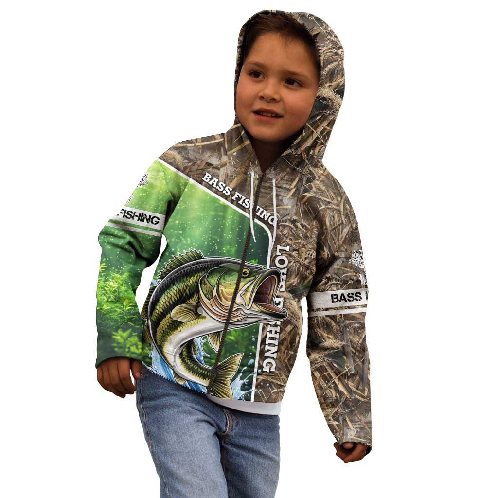 Personalized Bass Fishing Design Kid Hoodie Leaping Fish Graphic and Camouflage Green Water Splash Print - Wonder Print Shop