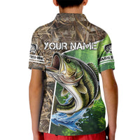 Personalized Bass Fishing Design Kid Polo Shirt Leaping Fish Graphic and Camouflage Green Water Splash Print - Wonder Print Shop