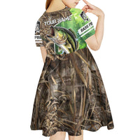 Personalized Bass Fishing Design Kid Short Sleeve Dress Leaping Fish Graphic and Camouflage Green Water Splash Print - Wonder Print Shop