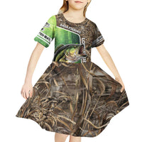 Personalized Bass Fishing Design Kid Short Sleeve Dress Leaping Fish Graphic and Camouflage Green Water Splash Print - Wonder Print Shop