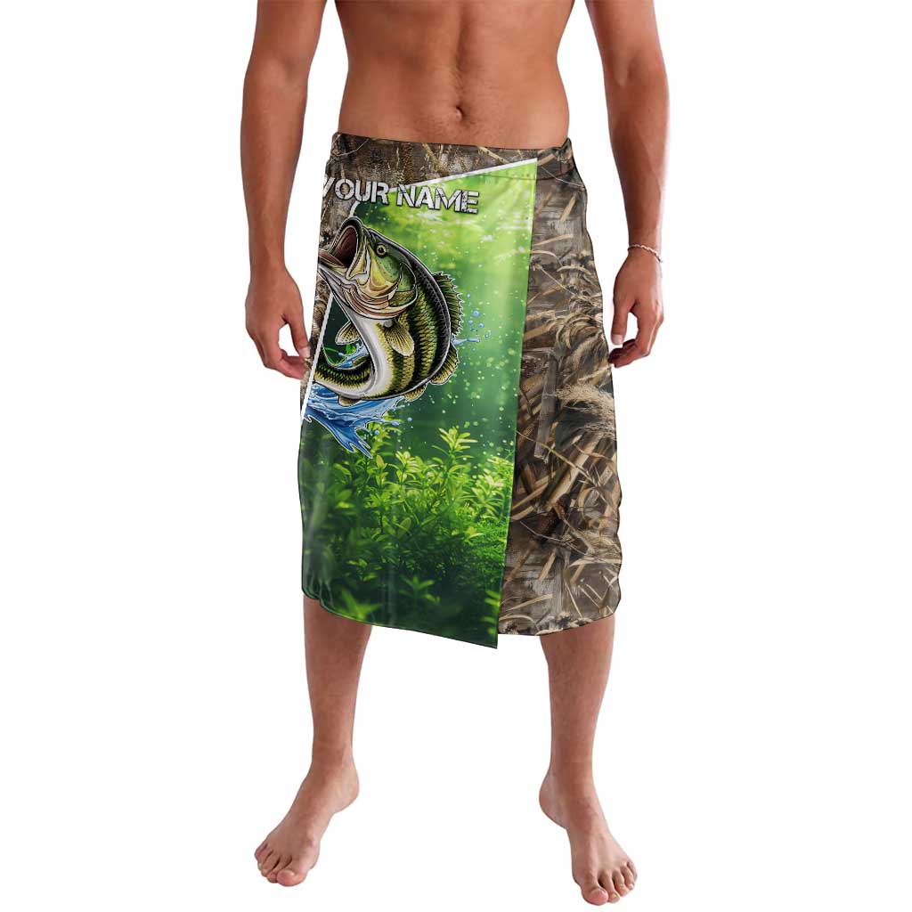 Personalized Bass Fishing Design Lavalava Leaping Fish Graphic and Camouflage Green Water Splash Print - Wonder Print Shop