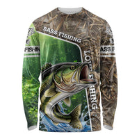 Personalized Bass Fishing Design Long Sleeve Shirt Leaping Fish Graphic and Camouflage Green Water Splash Print - Wonder Print Shop