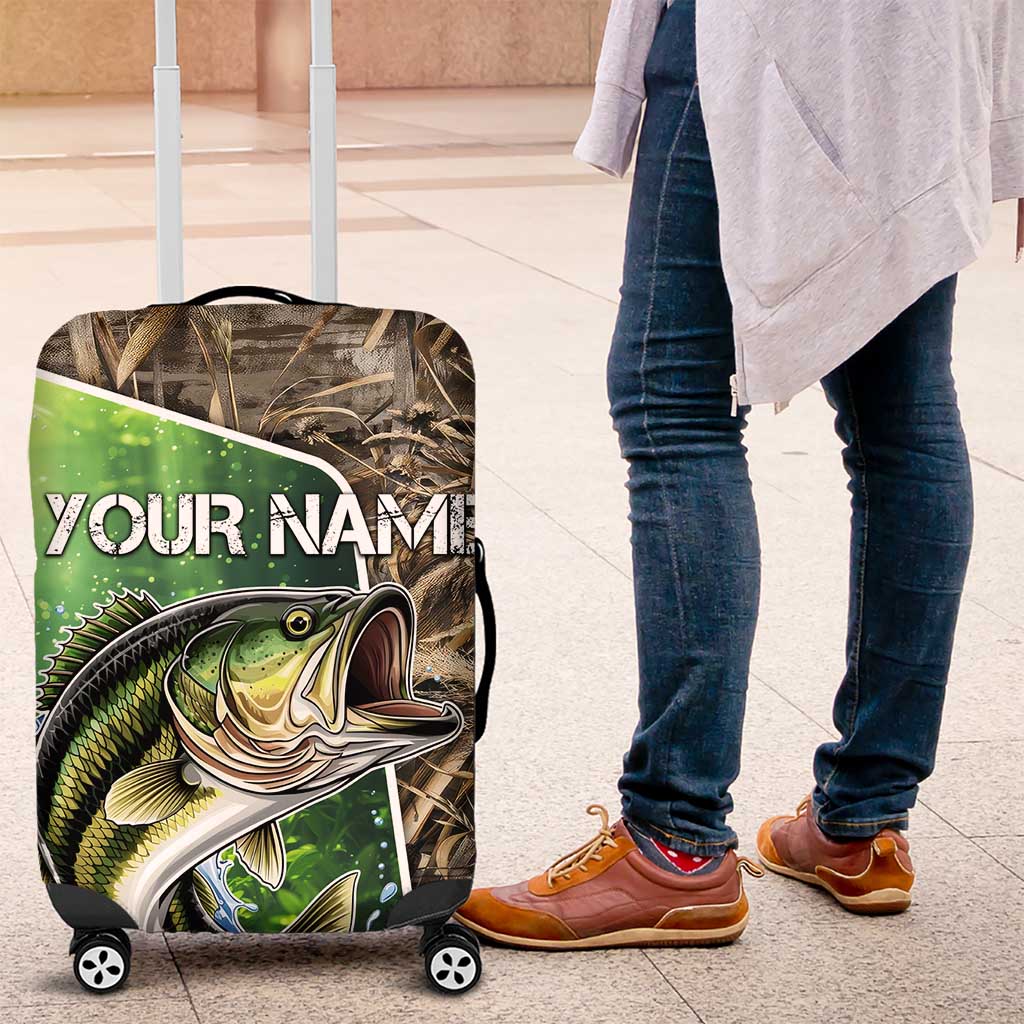 Personalized Bass Fishing Design Luggage Cover Leaping Fish Graphic and Camouflage Green Water Splash Print - Wonder Print Shop