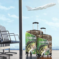 Personalized Bass Fishing Design Luggage Cover Leaping Fish Graphic and Camouflage Green Water Splash Print - Wonder Print Shop